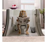 Morbida Coperta in Peluche Tigre Seduta Sul Water Che Legge Un Giornale - Plaid per Divano/Letto 150x200 cm Stile Fantasy Umoristico Flanella Microfibra Ultra Caldo,Lavabile,Regalo