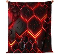 Morbida coperta per Stile Futuristico Geometrico Esagonale, coperta di flanella soffice morbida e calda - per divano per adolescenti adulti Rosso 150 x 200 cm