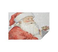 Morbida flanella leggera coperta da viaggio acquerello Babbo Natale borsa bianca bagliore nel buio stelle coperta cuscino 165 x 55 pollici