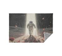 Morbida flanella leggera coperta da viaggio astronauta rosa floreale bagliore nel buio stelle cuscino 165 x 140 cm