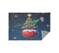 Morbida flanella leggera coperta da viaggio cosmico Natale astronauta blu bagliore nel buio stelle cuscino 165 x 140 cm