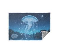 Morbida flanella leggera coperta da viaggio fantasia meduse blu bagliore nel buio stelle cuscino 165 x 140 cm