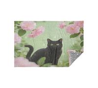 Morbida flanella leggera coperta da viaggio gatto tra fiori primaverili bagliore nel buio stelle cuscino 165 x 140 cm
