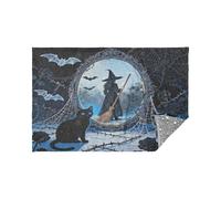 Morbida flanella leggera coperta da viaggio gotica scena Halloween blu scuro bagliore nel buio stelle cuscino 165 x 139 cm