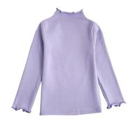 Morbida maglietta a maniche lunghe da bambina con colletto alto e bordo in pizzo, per bambini e bambine, ideale per abbigliamento casual, Viola chiaro, 1-2 Anni