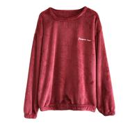 Morbida maglietta da notte in flanella con vestibilità rilassata, comoda a maniche lunghe, per le fredde notti invernali, Colore: rosso, XL