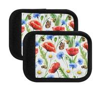 Morbida maniglia per bagagli, con papaveri rossi, con ape, colore bianco, con targhetta identificativa, accessori da viaggio per, Fiori di papavero rosso ape bianco, Set of 2