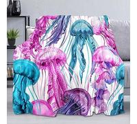 Morbida Plaid per Letto, Teal Pink Jellyfish Watercolor Purple Marine Life Sea Ocean Animal, Flanella Coperta in Pile, Plaid Divano per Confortevole, Multiuso, Morbida S
