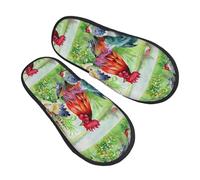 Morbide Scarpe Di Cotone Invernale Chicken And Rooster In The Grass Calde Slippers Traspiranti Pantofole Donna Uomo Per Spa, Ospiti, Casa M