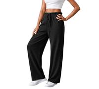 Morbidi pantaloni palazzo fluenti con orlo alto per una comoda moda per il tempo libero, Nero , S