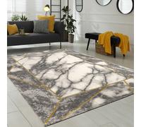 Morbidi tappeti marmorizzati a pelo corto in grigio e oro per il soggiorno con m