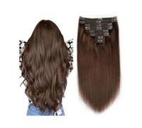 Morbido #4 Clip marrone cioccolato nelle estensioni dei capelli Capelli umani veri lisci spessi e setosi 8 pezzi a doppia trama nell'estensione Remy brasiliani for le donne Lungo(24inches)
