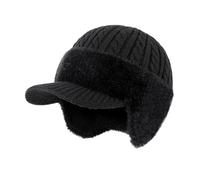 Morbido berretto invernale con paraorecchie, foderato in pile, con protezione per la falda, caldo berretto per sci, escursionismo, viaggi, ciclismo, snowboard, sport, Nero