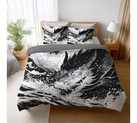 Morbido e confortevole Nero Bianco Illustrazione Copripiumino Anime Fantasy Drago Ultra morbido Microfibra per Children's Boys Girls Duvet Cover 150 x 200 cm