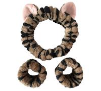 Morbido e confortevole set di fasce per orecchie da gattino per trucco e pulizia braccialetti assorbenti con motivo leopardato