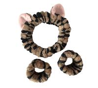 Morbido e confortevole set di fasce per orecchie da gattino per trucco e pulizia braccialetti assorbenti con motivo leopardato