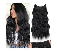 Morbido Estensioni for capelli con filo invisibile sintetico trasparente 4 clip sicure Parrucchino segreto ondulato lungo 22 pollici nero for donna Lungo