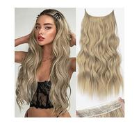 Morbido Estensioni sintetiche for capelli con filo invisibile a 4 clip 22 pollici lunghe ondulate cenere marrone mix platino biondo un pezzo falso parrucchino estensione dei Lungo