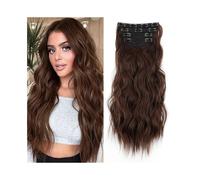 Morbido Extension con clip ad onda d'acqua, 4 pezzi, extension sintetiche dall'aspetto naturale for donne, 20" 180 g, estensioni capelli ricci lunghi ondulati 11 Lungo(Light Brown+Golden Brown)