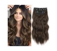 Morbido Extension con clip ad onda d'acqua, 4 pezzi, extension sintetiche dall'aspetto naturale for donne, 20" 180 g, estensioni capelli ricci lunghi ondulati 11 Lungo(Light Brown)