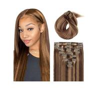 Morbido Extension con clip Capelli umani veri lisci, 16-26 pollici 120 g, #4/27 da Marrone cioccolato a Biondo caramello, for capelli Remy brasiliani Lungo(16inches)