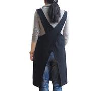 Morbido grembiule da cucina in cotone e lino a forma di croce in tinta unita, grembiule in stile giapponese a X, vestito per cucinare e regalo per donne chef, inaugurazione della casa Nero