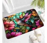 Morbido Hummingbird Flower Stained Glass Colorful Tropical Bird Flower Animal Modern Abstract Tappetino di benvenuto Tappetino per vasca da bagno 40×60cm per Cucina,Cucina,Soggiorno