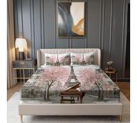 Morbido Lenzuolo con Angoli Stile Country Romantico Torre Di Ferro Tema - Bianco Lenzuolo con Angoli in Traspirante Microfibra, Antirughe 3 Pezzi con Tasca Profonda per Adulto 90 x 190 cm