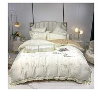 Morbido Lettino Fededice Federe Lussuoso Coperta Lino Ricamo Europeo in Seta a Quattro Pezzi con Cuscinetti da Letto Lusso per Hotel di Famiglia (re Bianco)