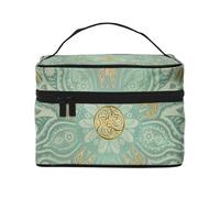 Morbido mandala celtico verde salvia e oro, Borsa per il trucco Borsa per cosmetici Borsa da toilette da viaggio portatile Astuccio per matite Astuccio da toilette