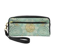 Morbido mandala celtico verde salvia e oro, Borsa per il trucco Borsa per cosmetici Borsa da viaggio portatile da toilette Astuccio in pelle per donne e ragazze