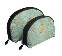 Morbido mandala celtico verde salvia e oro, Borsa per trucco a conchiglia Portamonete da donna Borsa da toilette piccola Borsa per cosmetici 2 pezzi