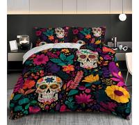 Morbido Microfibra Modello Del Teschio Del Giorno Dei Morti Copripiumini 250x200 cm Comodo e Traspirante Biancheria da Letto Set 3 Pezzi Ipoallergenico Colorato Copripiumini Tutte le Stagioni