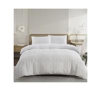Morbido Set copripiumino Boho Pure Color, set di biancheria da letto trapuntata con trama a righe, copripiumino in microfibra ultra morbida da 2/3 pezzi Biancheria da letto(Bianco,EU SK(260x220cm))