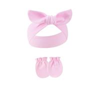 Morbido set di guanti e fascia per capelli in cotone elastico con grazioso fiocco per neonati e neonati