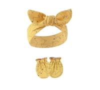 Morbido set di guanti e fascia per capelli in cotone elastico con grazioso fiocco per neonati e neonati