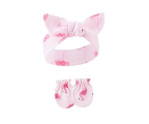 Morbido set di guanti e fascia per capelli in cotone elastico con grazioso fiocco per neonati e neonati
