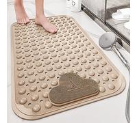 Morbido tappetino da bagno con area per i piedi, lavabile in lavatrice, antiscivolo, per doccia e vasca, tappeto da bagno, cachi, 80 x 50 cm