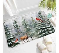 Morbido Tappeto d'Ingresso Winter Deer Christmas Rustic Cabin Wild Animal Red Bird Xmas Pine Tree S Scene Tappeto da Cucina Tappetino per vasca da bagno 40×60cm per Ufficio,Cucina,WC