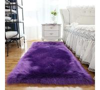 Morbido tappeto in finta pelle di pecora, 90 x 100 cm, tappeto a pelo lungo, per camera da letto e soggiorno, accogliente sensazione di pelle di agnello, design rettangolare, perfetto per la