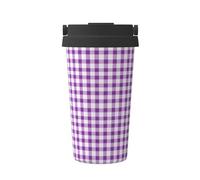 Morbido viola bianco motivo a scacchi trasportare tazza da caffè isolata in acciaio inox tazza da viaggio per acqua calda fredda