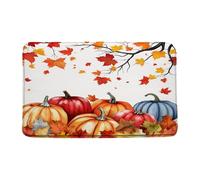Morbido Zerbino Fall Pumpkin Autumn Maple Leaves Thanksgiving Rustic Farmhouse Harvest Watercolor Nature Seasonal Tappetino Doccia 40×60cm per Doccia,Porta d'Ingresso,Corridoio