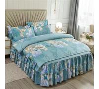 Morbuy 3 Pezzi Set Gonna da Letto per Singolo Matrimoniale e Una Piazza e Mezza Elasticizzata Copriletto con Volant Coprirete per Letto Lenzuola con 2 Federe (200x220cm,Motivo peonia)