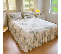 Morbuy 3 Pezzi Set Gonna da Letto per Singolo Matrimoniale e Una Piazza e Mezza Elasticizzata Copriletto con Volant Coprirete per Letto Lenzuola con 2 Federe (120x200cm,Fiore Beige)