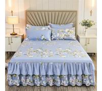Morbuy 3 Pezzi Set Gonna da Letto per Singolo Matrimoniale e Una Piazza e Mezza Elasticizzata Copriletto con Volant Coprirete per Letto Lenzuola con 2 Federe (180x200cm,Stile 9)