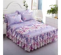 Morbuy 3 Pezzi Set Gonna da Letto per Singolo Matrimoniale e Una Piazza e Mezza Elasticizzata Copriletto con Volant Coprirete per Letto Lenzuola con 2 Federe (200x220+48x74cm,Rose Viola)