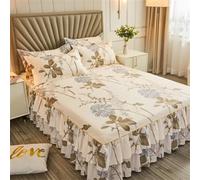 Morbuy 3 Pezzi Set Gonna da Letto per Singolo Matrimoniale e Una Piazza e Mezza Elasticizzata Copriletto con Volant Coprirete per Letto Lenzuola con 2 Federe (120x200cm,retrò)