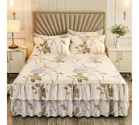 Morbuy 3 Pezzi Set Gonna da Letto per Singolo Matrimoniale e Una Piazza e Mezza Elasticizzata Copriletto con Volant Coprirete per Letto Lenzuola con 2 Federe (180x200cm,Stile 6)