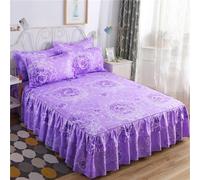 Morbuy 3 Pezzi Set Gonna da Letto per Singolo Matrimoniale e Una Piazza e Mezza Elasticizzata Copriletto con Volant Coprirete per Letto Lenzuola con 2 Federe (150x200+48x74cm,Viola Romantico)