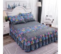 Morbuy 3 Pezzi Set Gonna da Letto per Singolo Matrimoniale e Una Piazza e Mezza Elasticizzata Copriletto con Volant Coprirete per Letto Lenzuola con 2 Federe (150x200+48x74cm,Fiori Blu)
